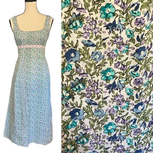 Vintage Nanette Lepore Purple Blue Floral Ribbon Midi Dress - Picture 1 of 6